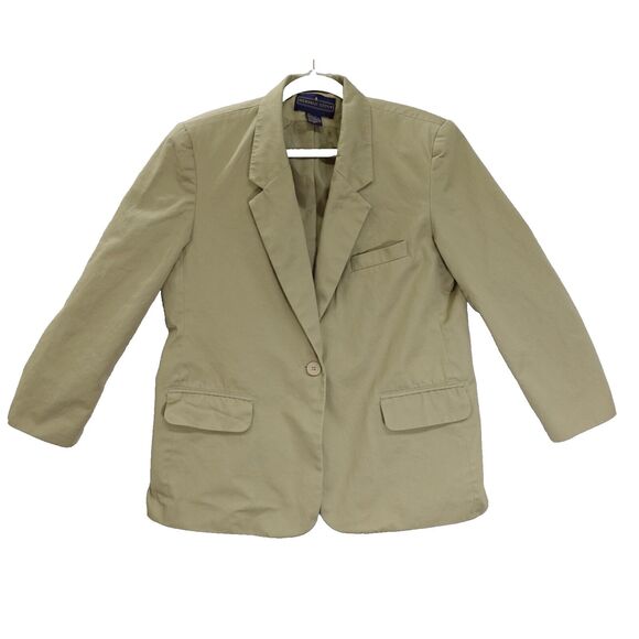 Herman Geist Blazer Jacket Womens size 14P Petite Tan Work Wear Khaki Preppy Tan - Picture 1 of 13